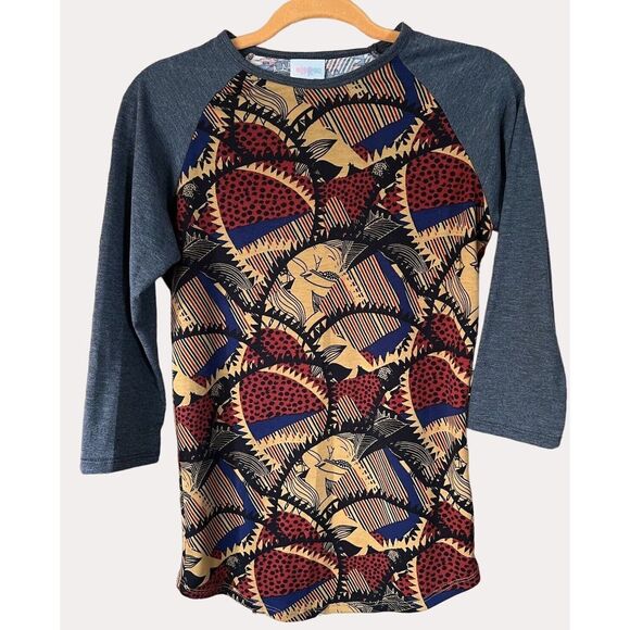 LulaRoe Randy Raglan Sleeve Top Knit Blouse Abstract Print NWOT XXS - Picture 1 of 4